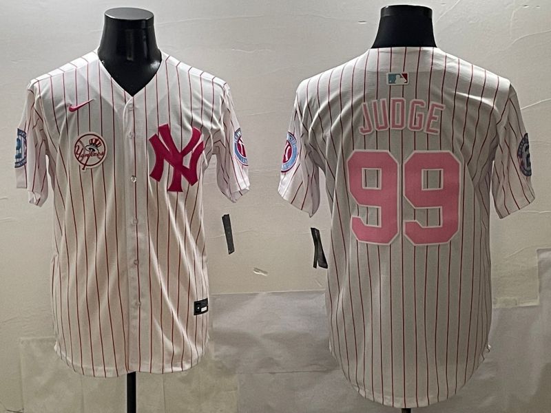 Men New York Yankees #99 Judge Stripe Red Jointly Name 2025 Nike MLB Jersey style 7